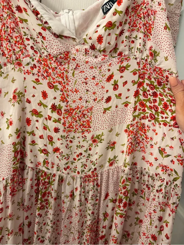 Zara White Maxi Dress with Red Floral Print - Image 2