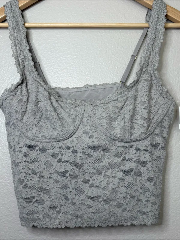 Aerie lace top grey summer beach coquette party medium trending - Image 3