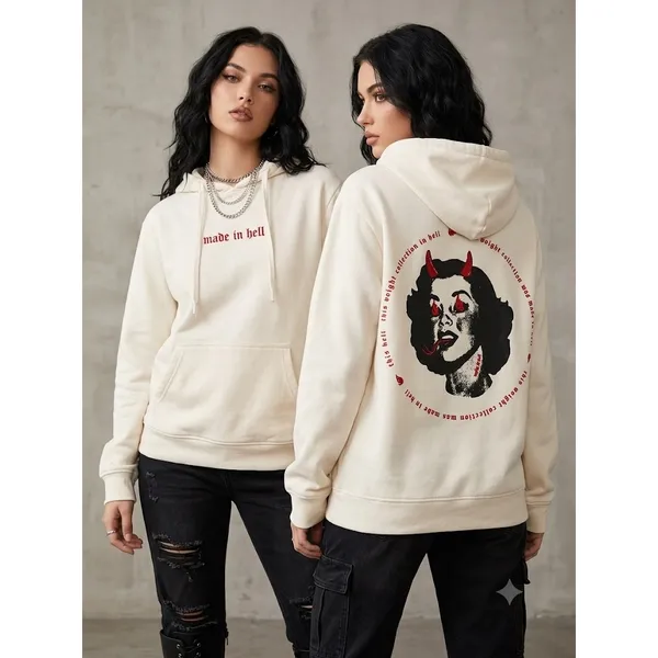 VOIGHT by Valentina Cream "Made In Hell" Devil Girl Graphic Hoodie (Medium) - Image 2