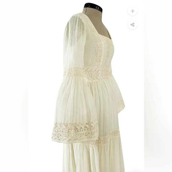 Victor Costa Mexican Wedding Dress Ivory Cotton Gauze & Lace Dress 1970 Size 0 - Image 6
