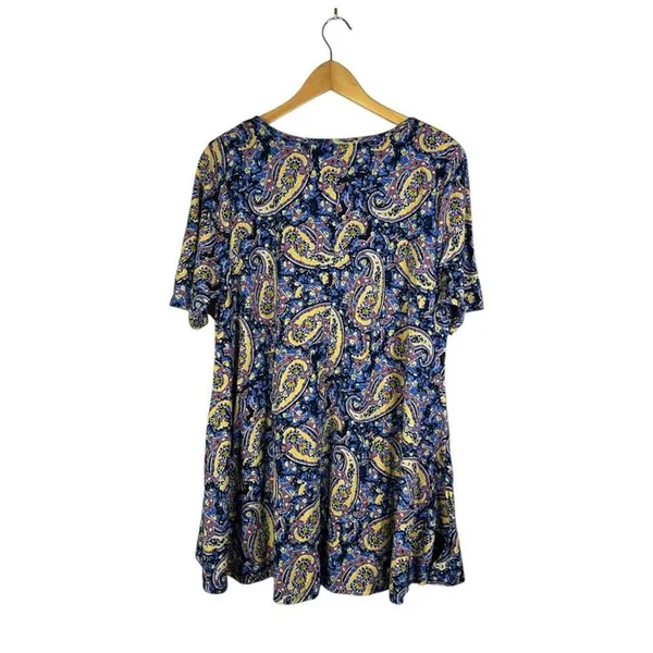 Boho Paisley Swing Dress Festival Cottagecore Soft Stretch Blue Yellow Women's L - Image 6