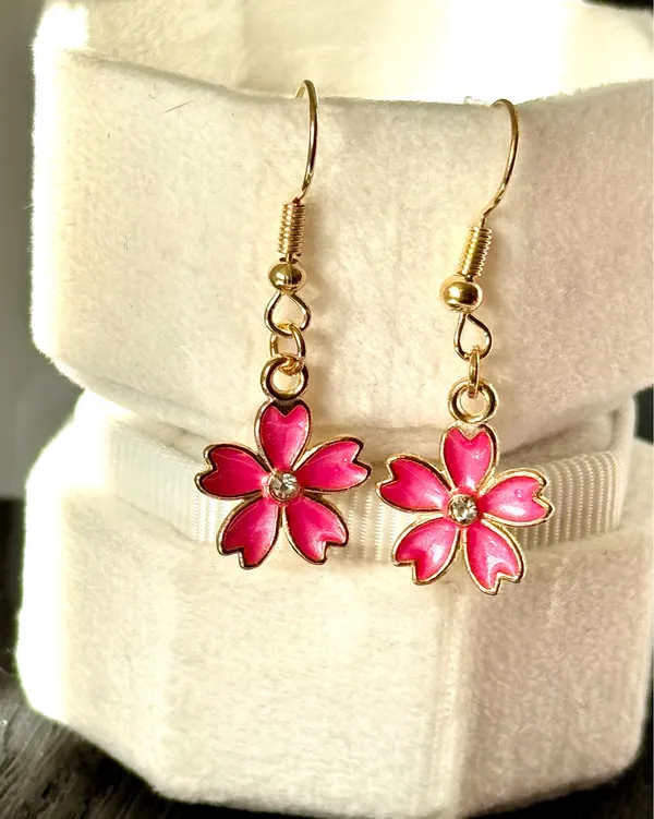 Pink Flower Earrings - Image 2