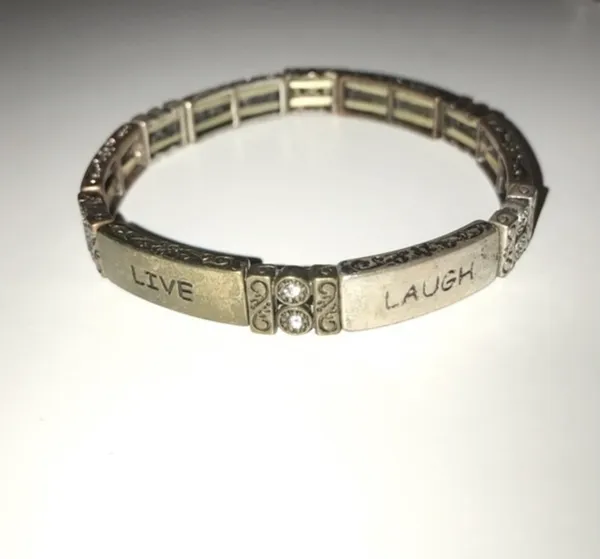 Live Laugh Love Tri-Tone Mixed Metal Panel Stretch Bracelet - Image 2