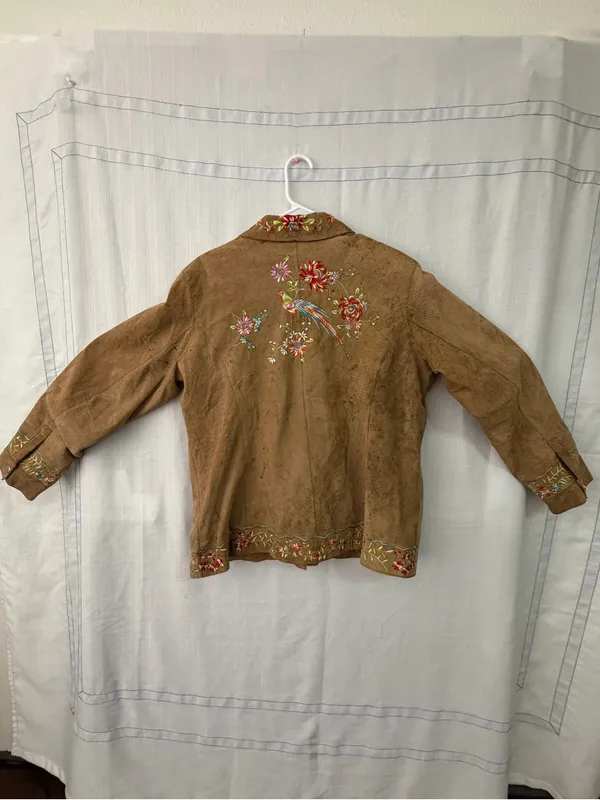 Avanti New York Embroidered Suede Jacket Birds Flowers Brown women’s size XL(C64 - Image 15