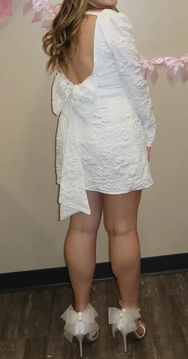 Lulus Jacquard Bow Mini Dress - Image 5