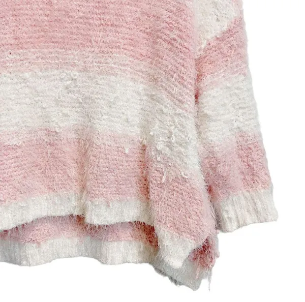 Altar'd State High Neck Stripe Pink White Sweater M/L loose Fit Winter Fall Knit Fringe - Image 3