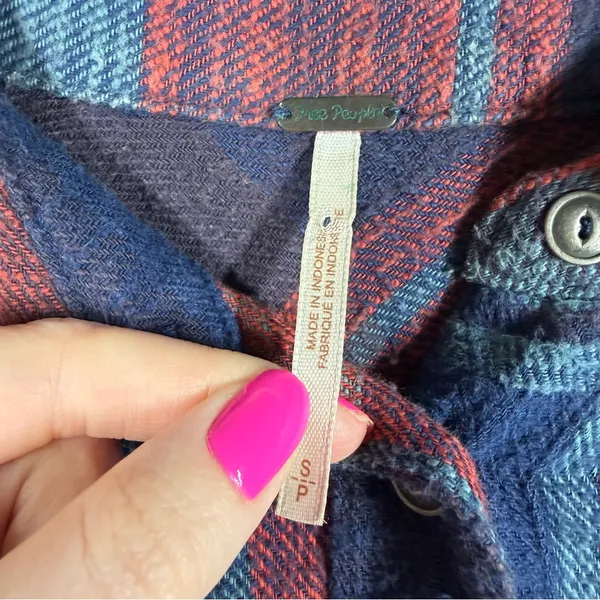 Free People Blue‎ Red Plaid Keep It Cozy Flannel Top - Image 2