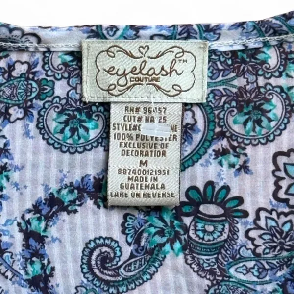 Eyelash Couture Blue Paisley Sleeveless Peplum Top Juniors Medium - Image 6
