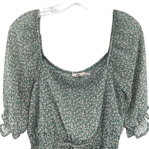 Francesca’s Mi Ami Floral Ruffle Chiffon Cottagecore Prairie Mini Dress Green Me - Image 7