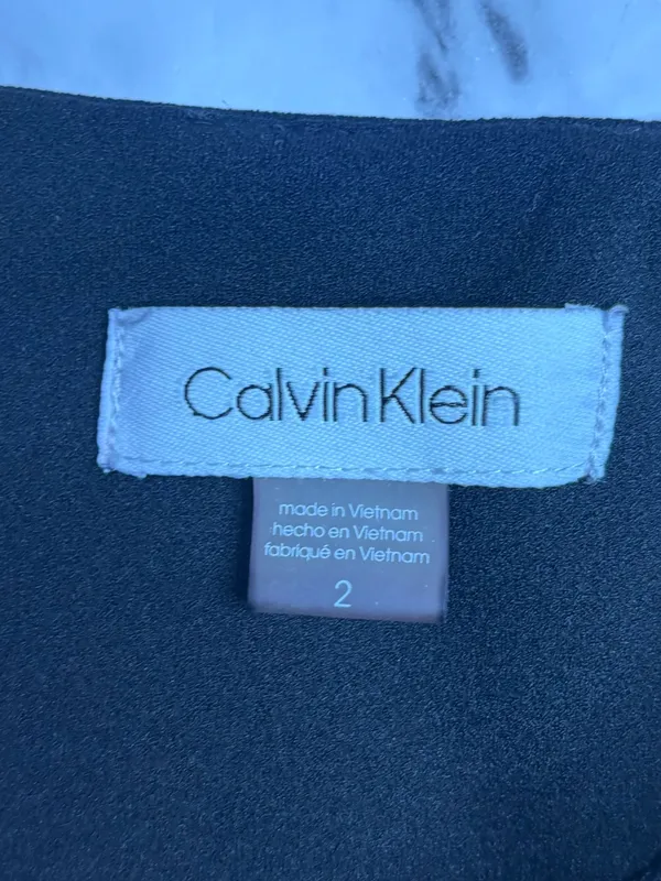 Calvin Klein Black Midi Sheath Dress Tiered Mesh Sleeves size 2 Classic - Image 5