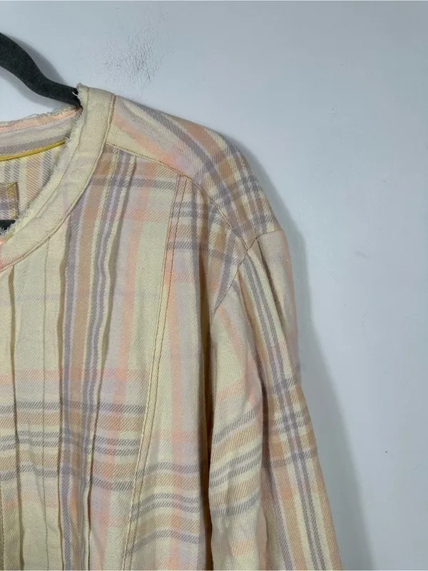 Free People We The Free Dunes Pintuck‎ Flannel Tunic Pastel Plaid XS - Image 6