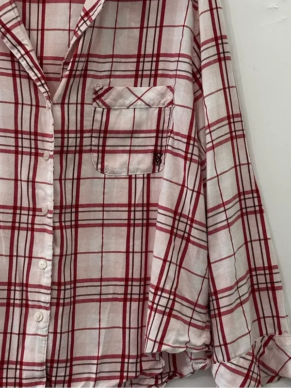 Victoria’s Secret Flannel Pajamas Peppermint Plaid Pink Red Large 2pc Pant Set - Image 3