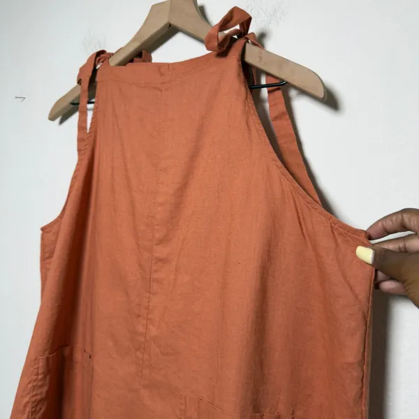 Shiny by Nature Womes Linen Overalls Canyon Orange Wide Leg Square Neck Bib - Image 3