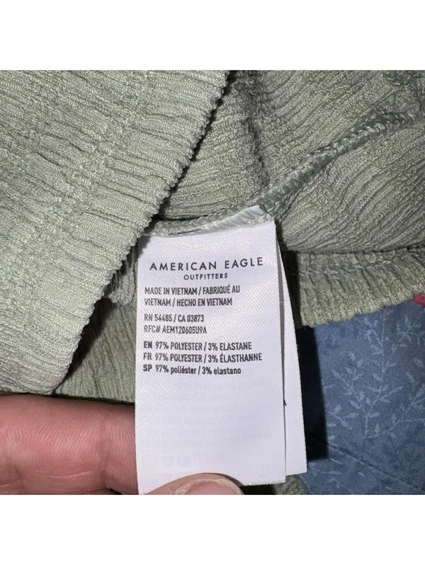 American Eagle Cropped One-Shoulder Olive Green Smocked Crop Top Woman’s Medium - Image 5
