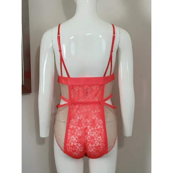 French Affair Lace Mesh Bodysuit Teddy Lingerie Floral Cutout Strappy 1X NWT - Image 3