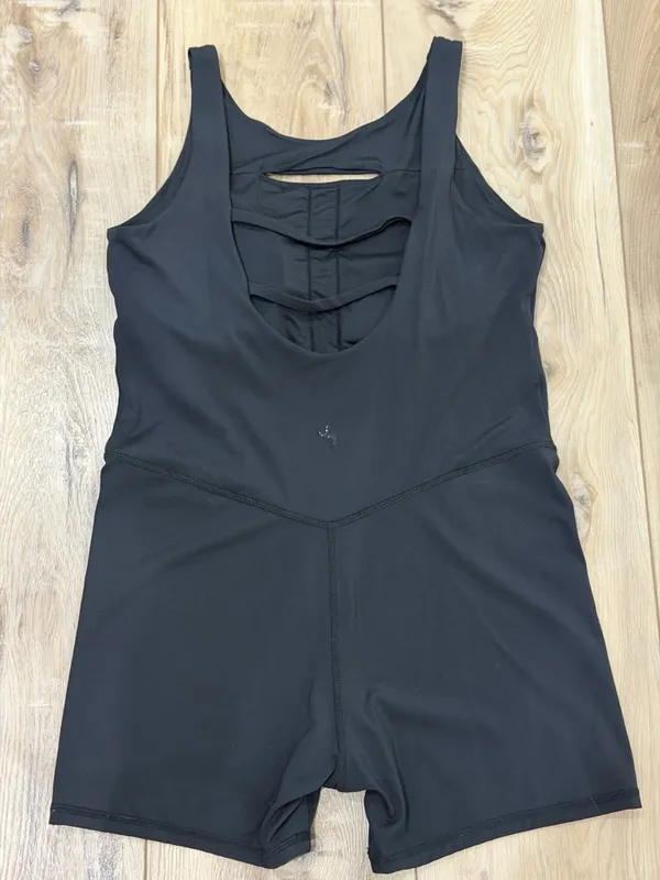 JoyLab Black Athletic Tank Romper with Subtle Chest Cutout - Image 3