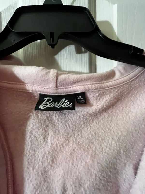Barbie Pink Full Zip Hoodie Graphic Logo & Doll Face Women's Size XL - Image 3