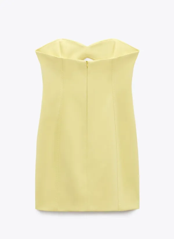 ZARA Bodycon Strapless Mini Lemon Party Coctail Shower Bridal 🍋Dress - Image 14