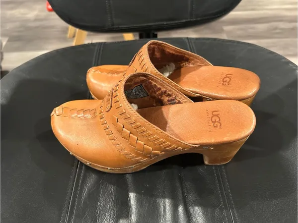 UGG Tan Woven Leather Clog Mules - Image 3