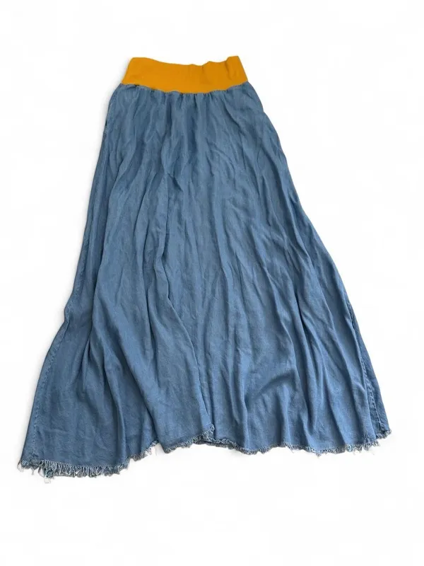 Blue denim Maxi Skirt with Yellow Waistband - Image 4