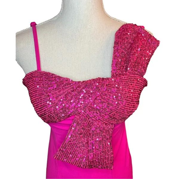 Morgan and Co One-Shoulder Sequin maxi Dress room formal homecoming Barbie - Image 3