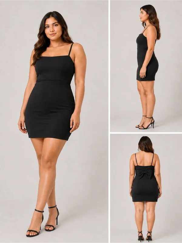 Windsor Black Bow Back Bodycon Mini Dress Women’s L Spaghetti Strap NWT - Image 2