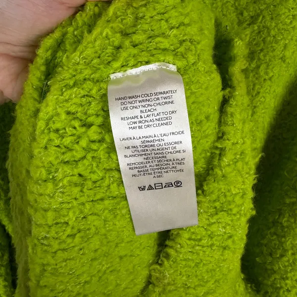 Free People Found My Friend Lime‎ Green Boucle Wool Blend Oversized Sweater Sz M - Image 7