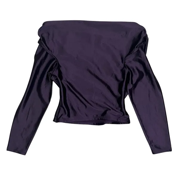 NWT Express Purple Satin Draped Off The Shoulder Long Sleeve Top Blouse Size XS - Image 3