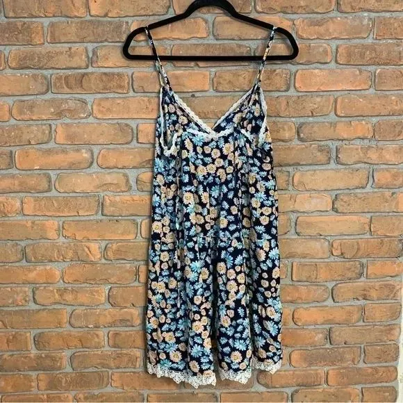 Entro Dress Womens‎ Medium Blue Floral Lace Trim Slip Daisy Mini A-Line V-Neck - Image 2