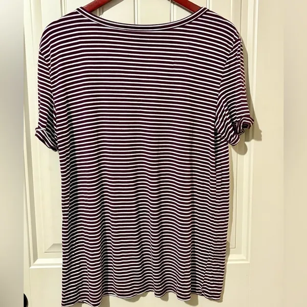 American Eagle Maroon/White Striped Soft & Sexy T-Shirt - Image 4
