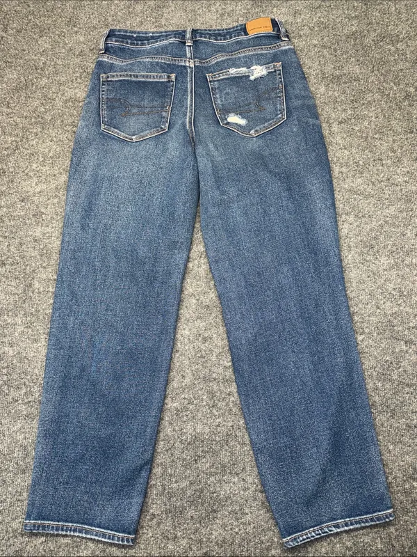 American Eagle Outfitters Women’s Stretch Mom Straight Distressed Jeans in Blue - Image 3