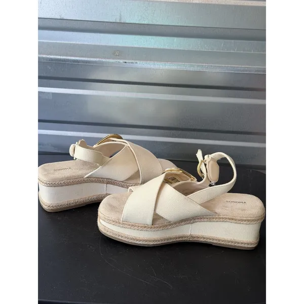 Sonoma Good for Life Gold Buckle Women 9‎ Platform Canvas Sandals U - Image 5