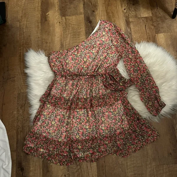 LULU’S Anew Romance Pink Floral Print One Shoulder Ruffled Mini Dress - Image 6