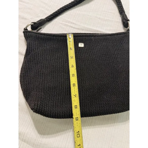 Lina Black Crochet Shoulder Bag Braided Strap Floral‎ Lining Hobo Handbag - Image 4
