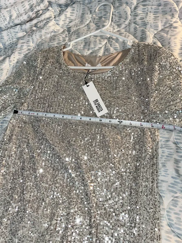 BB Dakota Steve Madden Silver Sequin Mini Shift Dress Size M - Image 5