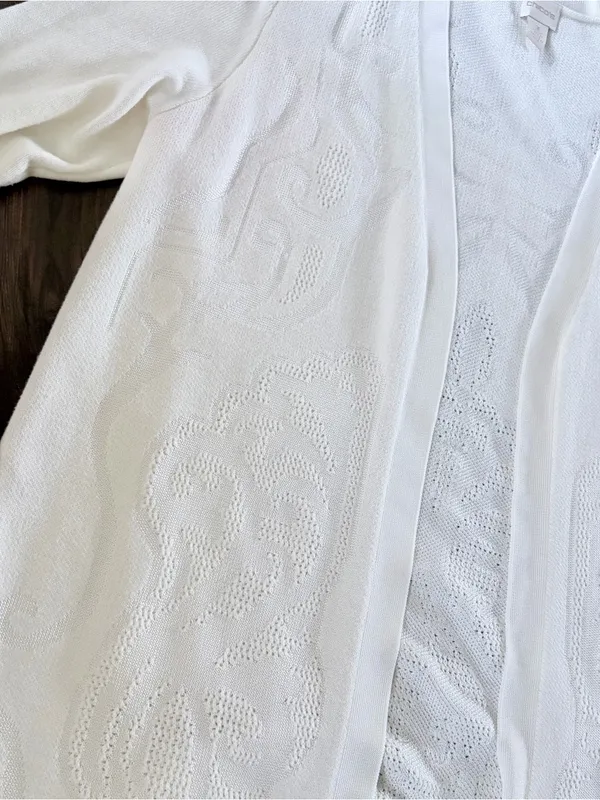 Chico's Off-White Jacquard Open-Front Long Duster Cardigan Size 3 XL - Image 6