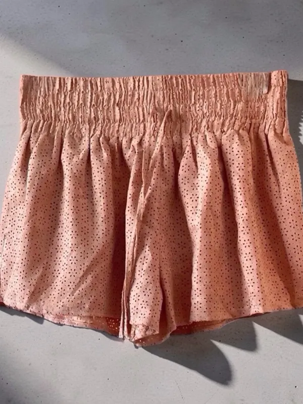 ANTHROPOLOGIE | Chloe Oliver Perforated Suede Shorts | Dark Peach | Size L - Image 4