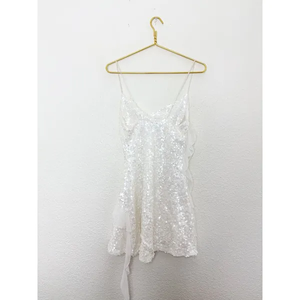 Zara White Sequin Ruffle Slip Mini Dress Size XS Bridal Cocktail 8306/732 - Image 13