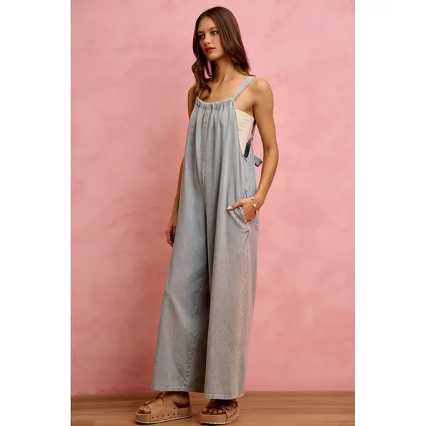 SO ME Wide Leg Lightweight Denim Overalls - Light Denim - Medium - Image 6