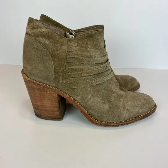 Loeffler Randall Ankle Booties 9 Khaki Green Gray‎ Suede Leather Stacked Heel - Image 2