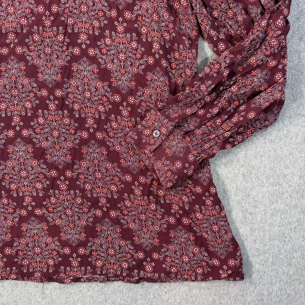 LOFT Women's XL Square Neck Long Sleeve Blouse Top Maroon Floral Paisley - Image 2