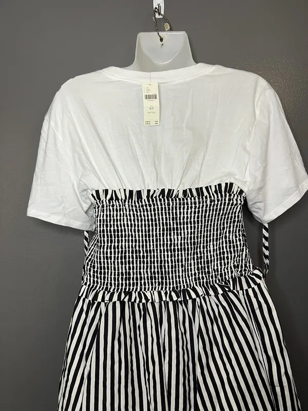 Maeve Anthropologie Dress Womens Petite Medium Black White Striped Smocked Midi - Image 7