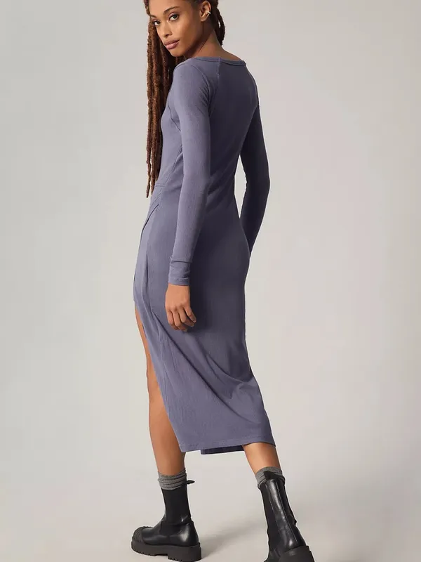Daily Practice by Anthropologie Wrap Midi Dress Purple Rib Womens‎ Size M - Image 3