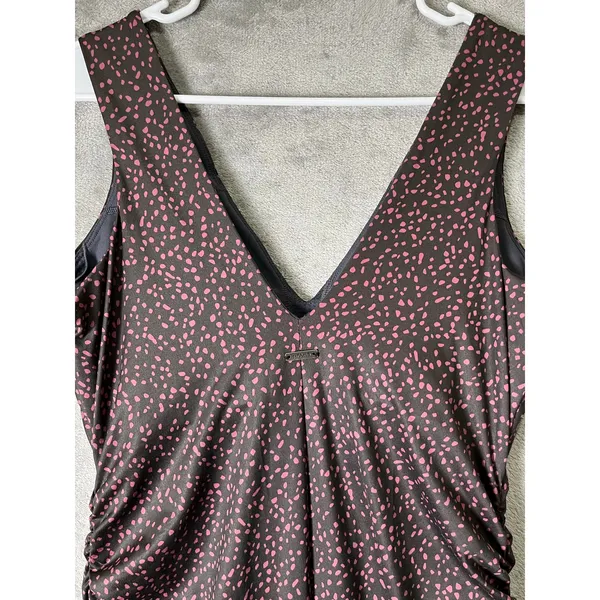 prAna Pearl Isla Dress Deep Pine Spots Ruched Stretch Casual Travel Dress L New - Image 4
