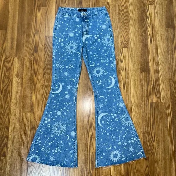 Super Cool Juny Celestial Whimsigoth Flare Jeans! Blue Size 28 - Image 6