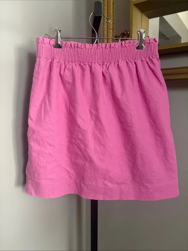 J Crew Size 6 Linen Blend Pink Paper Bag Elastic Waist Casual Skirt - Image 3