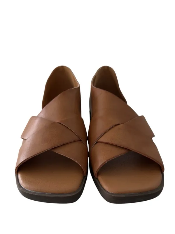 New FRYE AND CO. Tulia Cognac Vegan Leather Criss Cross Open Instep Sandals 6.5 - Image 4