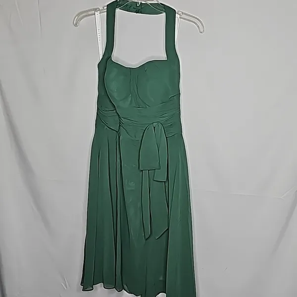 Azazie emerald green halter top bow knot pleaded chiffon corset cocktail dress 8 - Image 2