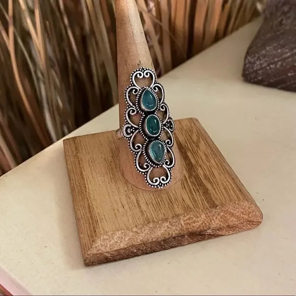 Green Onyx Boho Sterling Silver Gemstone Ring Size 9.5 Silver - Image 2