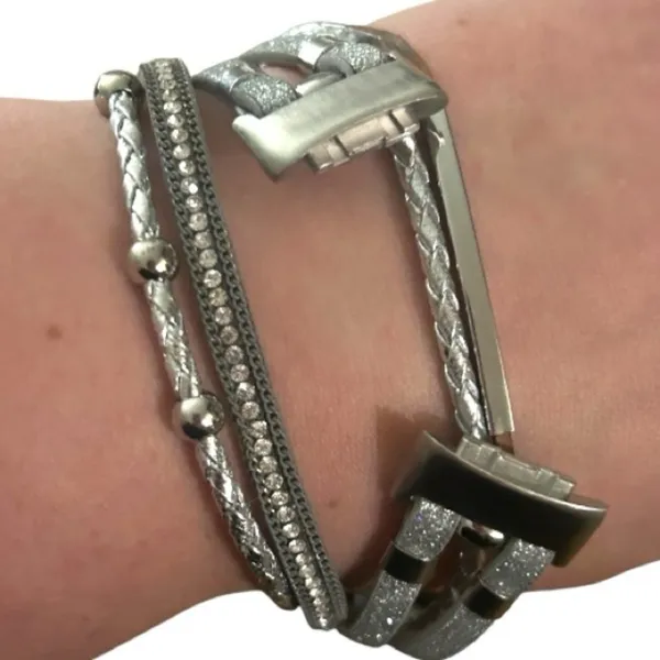 Fitbit 5 Compatible Bracelet Watchband Silver Glitter Sparkle Boho - Image 2